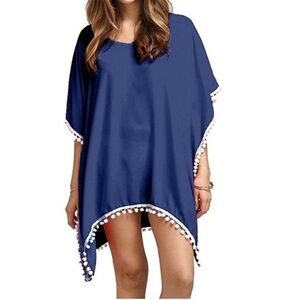 Adreamly PomPom Trim Chiffon Top/Beach Cover. 19/20. NWT.